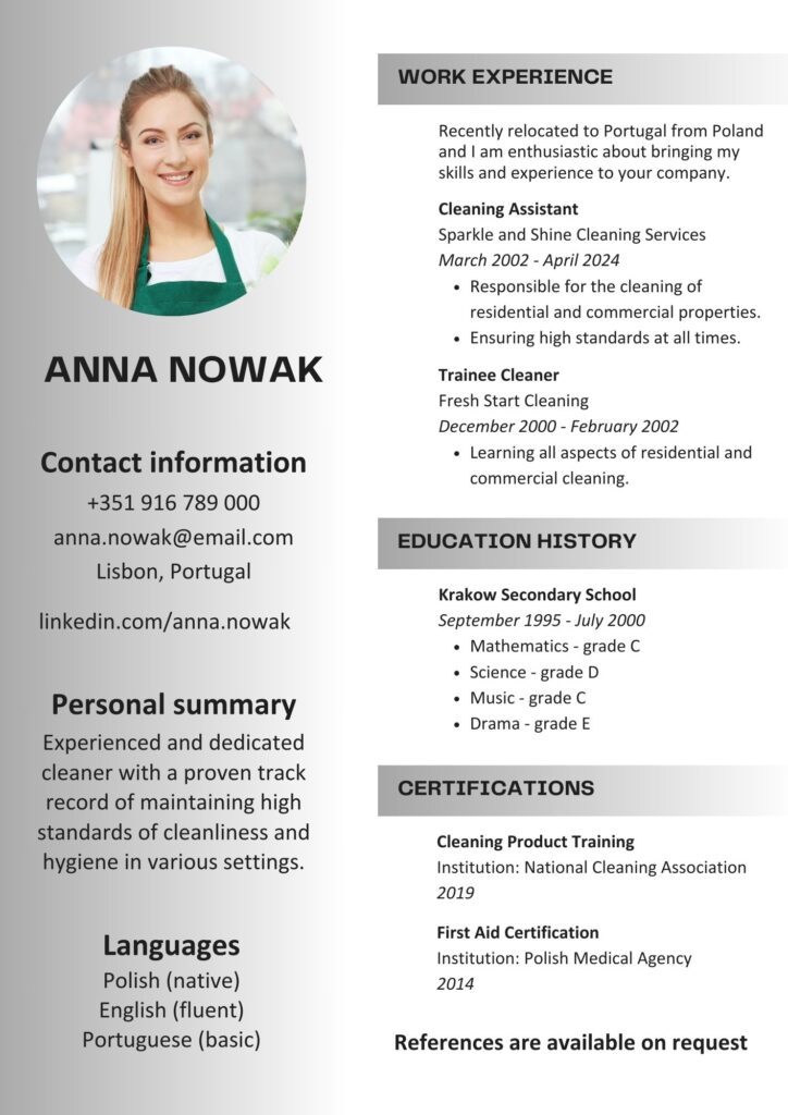 Skills4Women - example CV 1