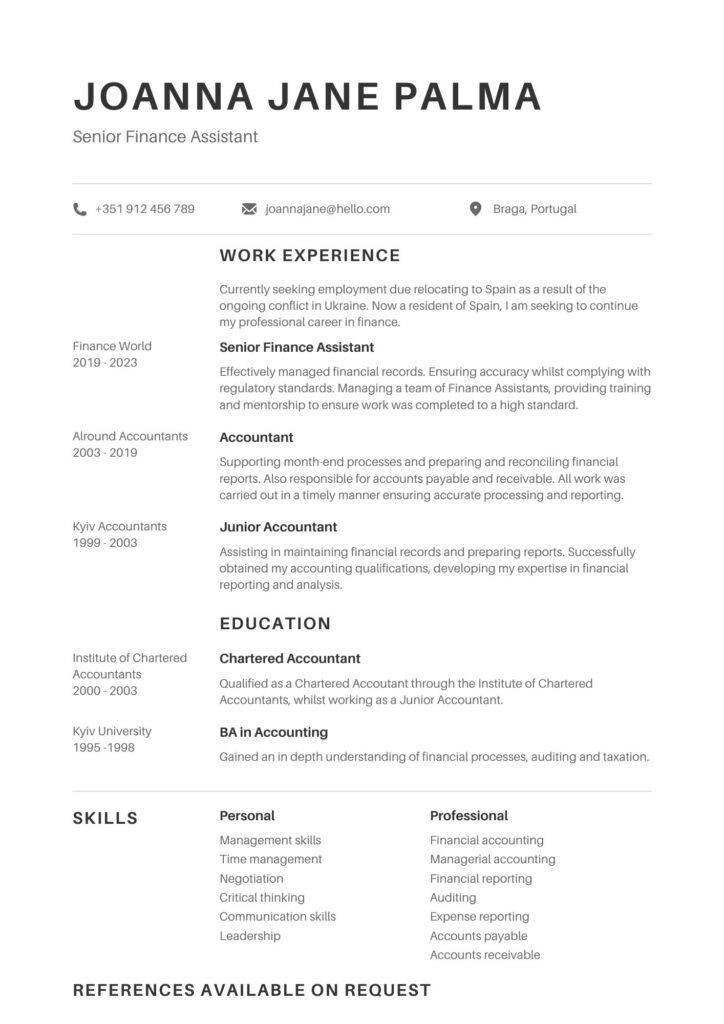 Skills4Women - example CV 2