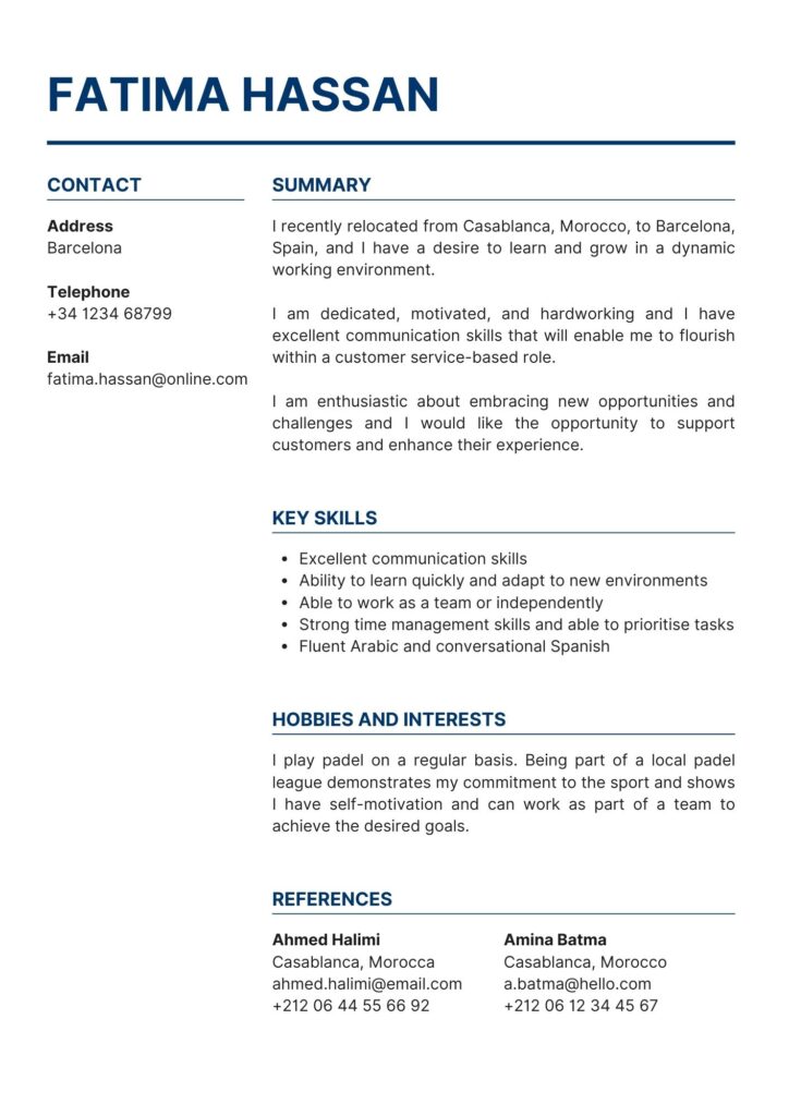 Skills4Women - example CV 4